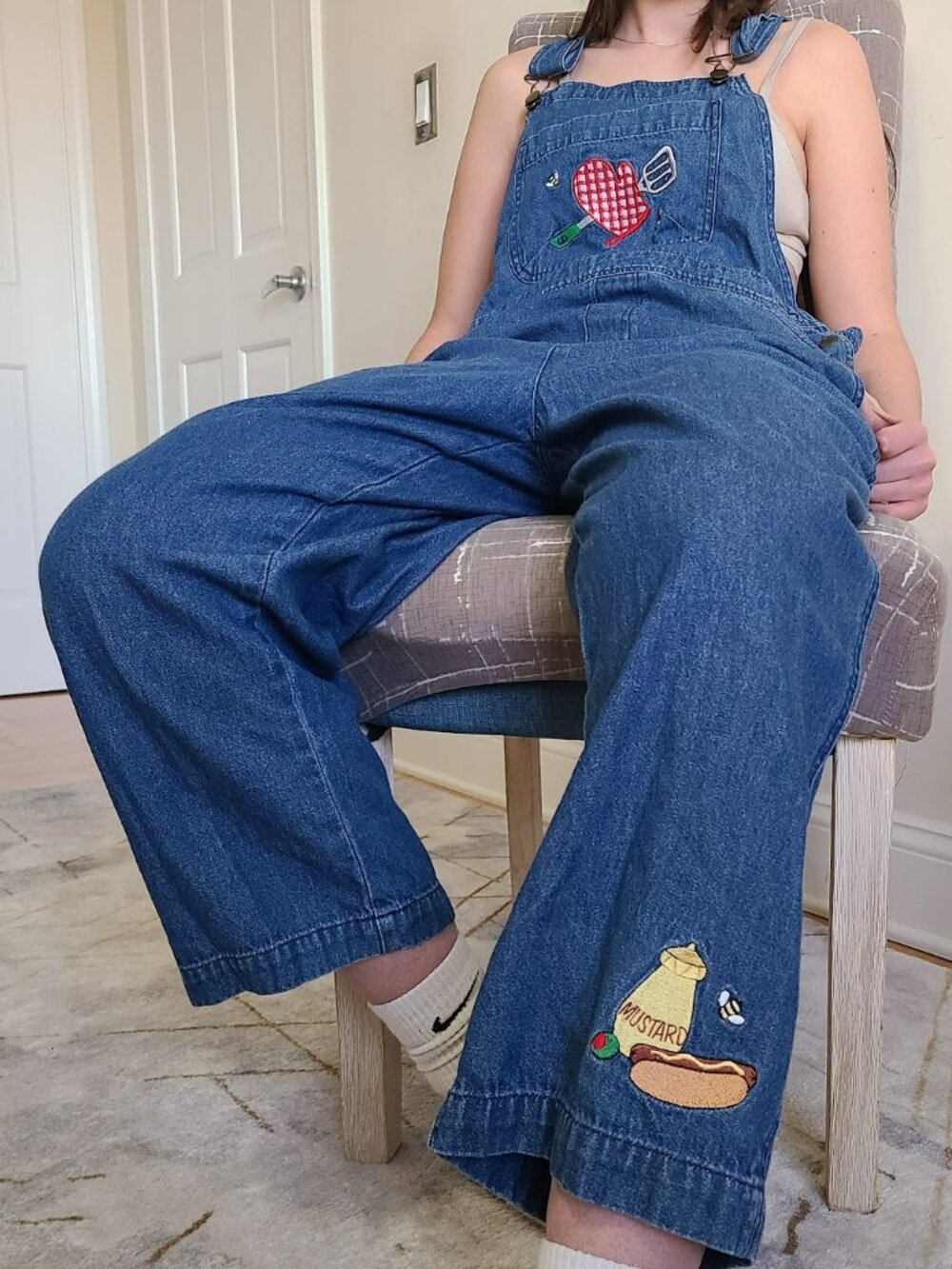 SOLD VTG Overalls Women's L BBQ Picnic Grilling Summer Vibes Bibs Cotton 22" - Picture 2 of 11